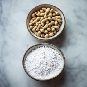 Homemade Mazapán candy made with peanuts and sugar, displayed on a rustic wooden surface. Traditional Mexican sweet recipe, easy and simple to make, perfect for holidays or gifting.