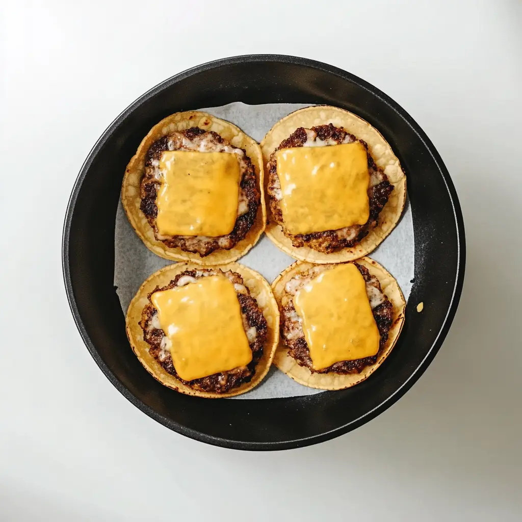 Big Mac tacos being assembled with ground beef, cheese, lettuce, and sauce on a soft tortilla