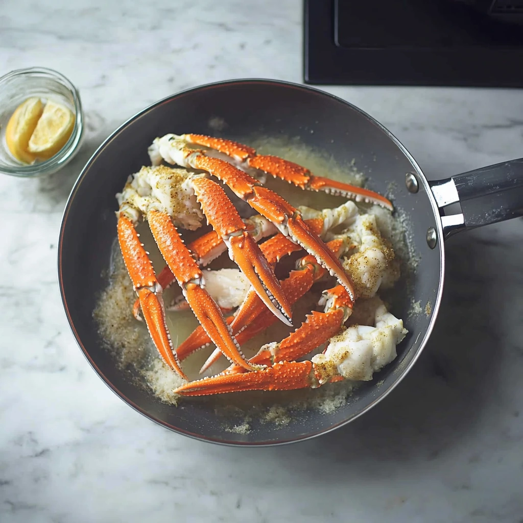 Snow crab legs dipped in melted butter with a side of garlic lemon sauce.