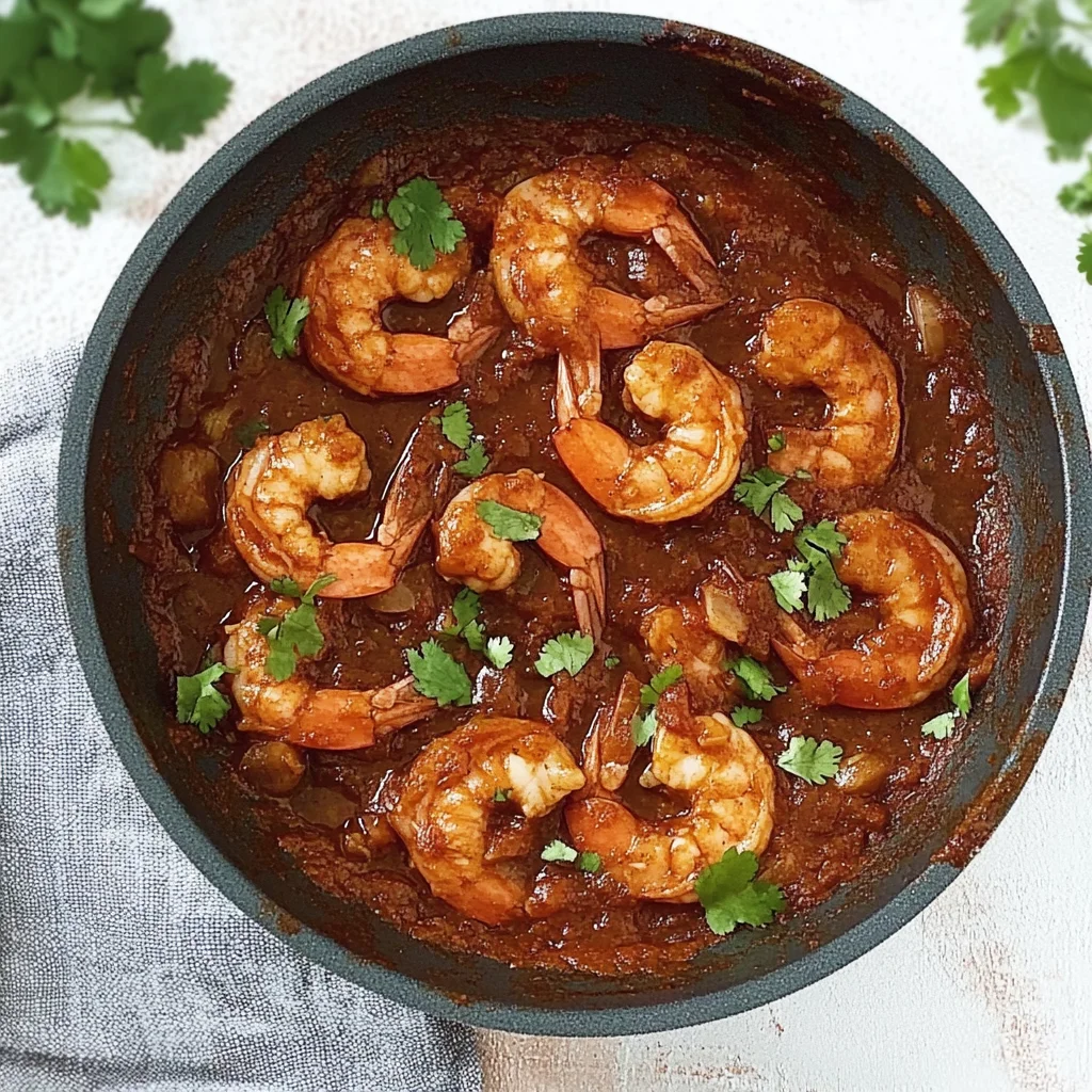 A spicy plate of Camarones a la Diabla with shrimp covered in a rich, red chili sauce, garnished with lime wedges and cilantro, served alongside white rice.