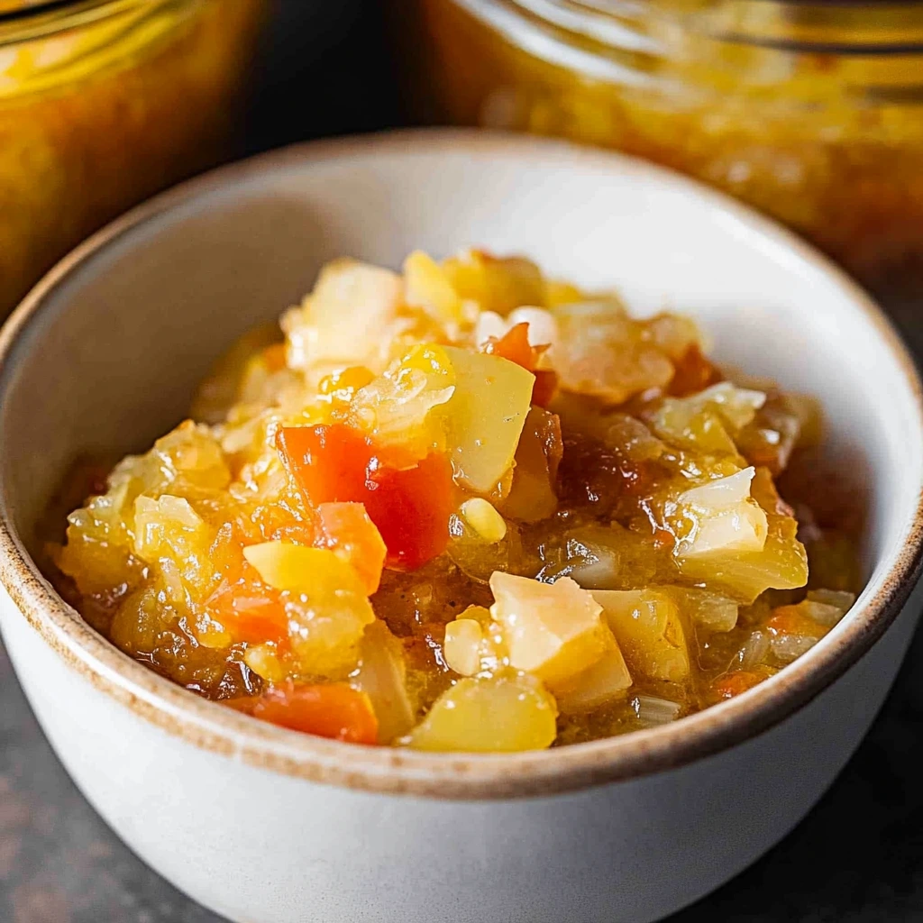 A vibrant bowl of homemade chow chow relish with chopped vegetables and spices, perfect for adding tangy flavor to Southern dishes.