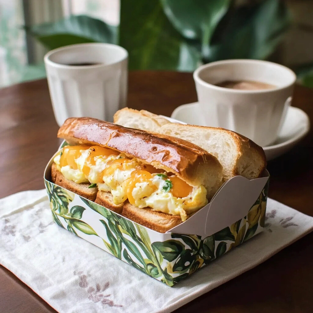 Scrambling eggs and melting cheese for an egg drop sandwich