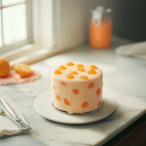 Creamsicle cake with orange-flavored sponge and vanilla frosting layers.