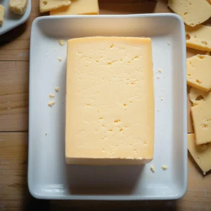 Finished homemade Velveeta cheese block, ready to slice and use in various dishes.