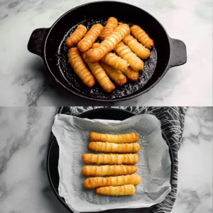 Frying Tequeños – Venezuelan cheese sticks turning golden and crispy in hot oil