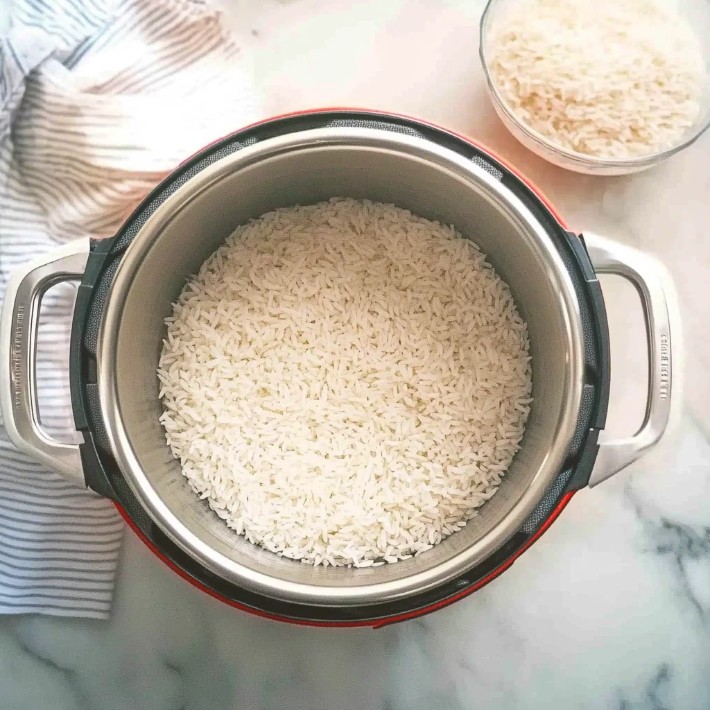 Close-up view of fluffy jasmine rice cooked to perfection in an Instant Pot.