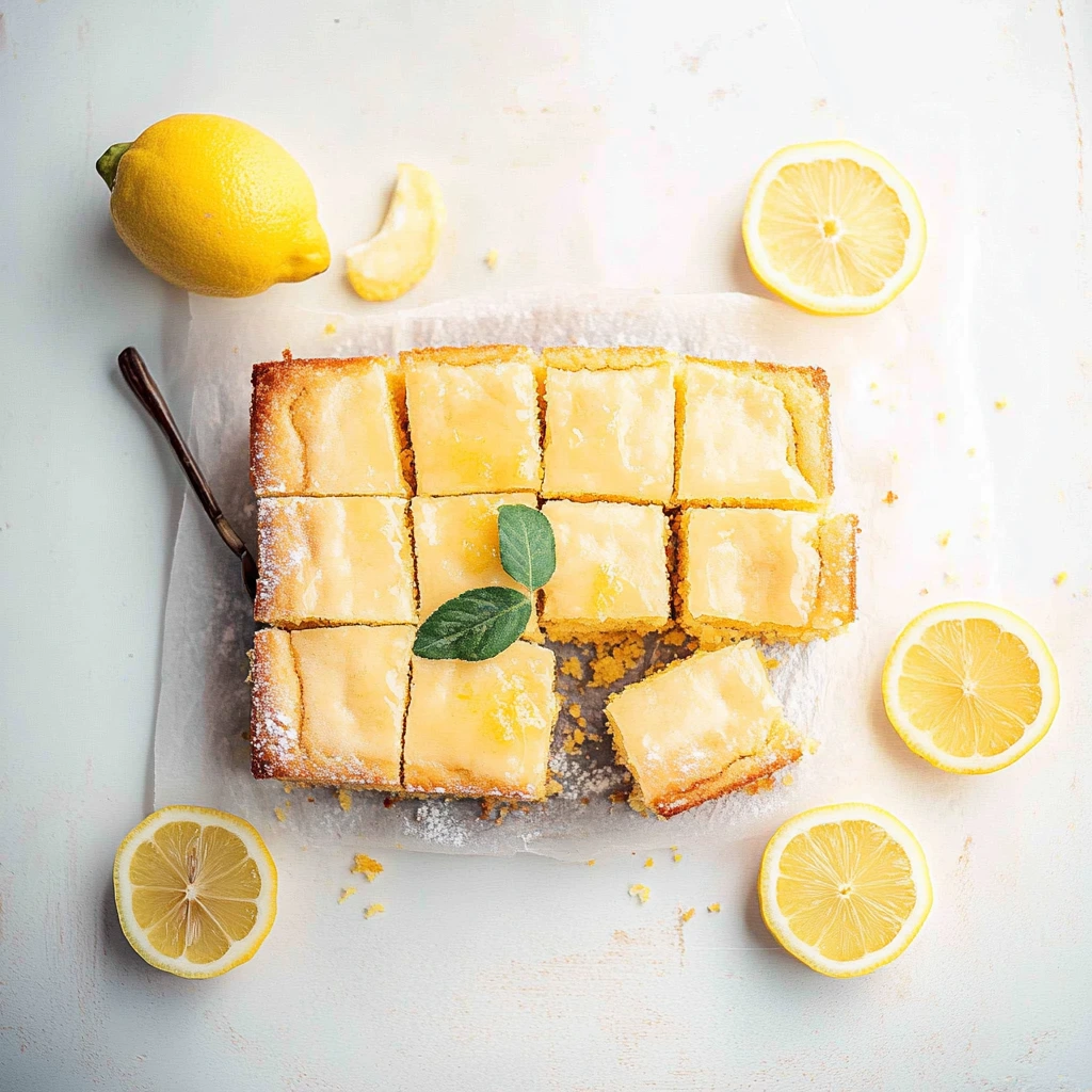 Applying a lemon glaze over freshly baked brownies to enhance the citrus flavor.