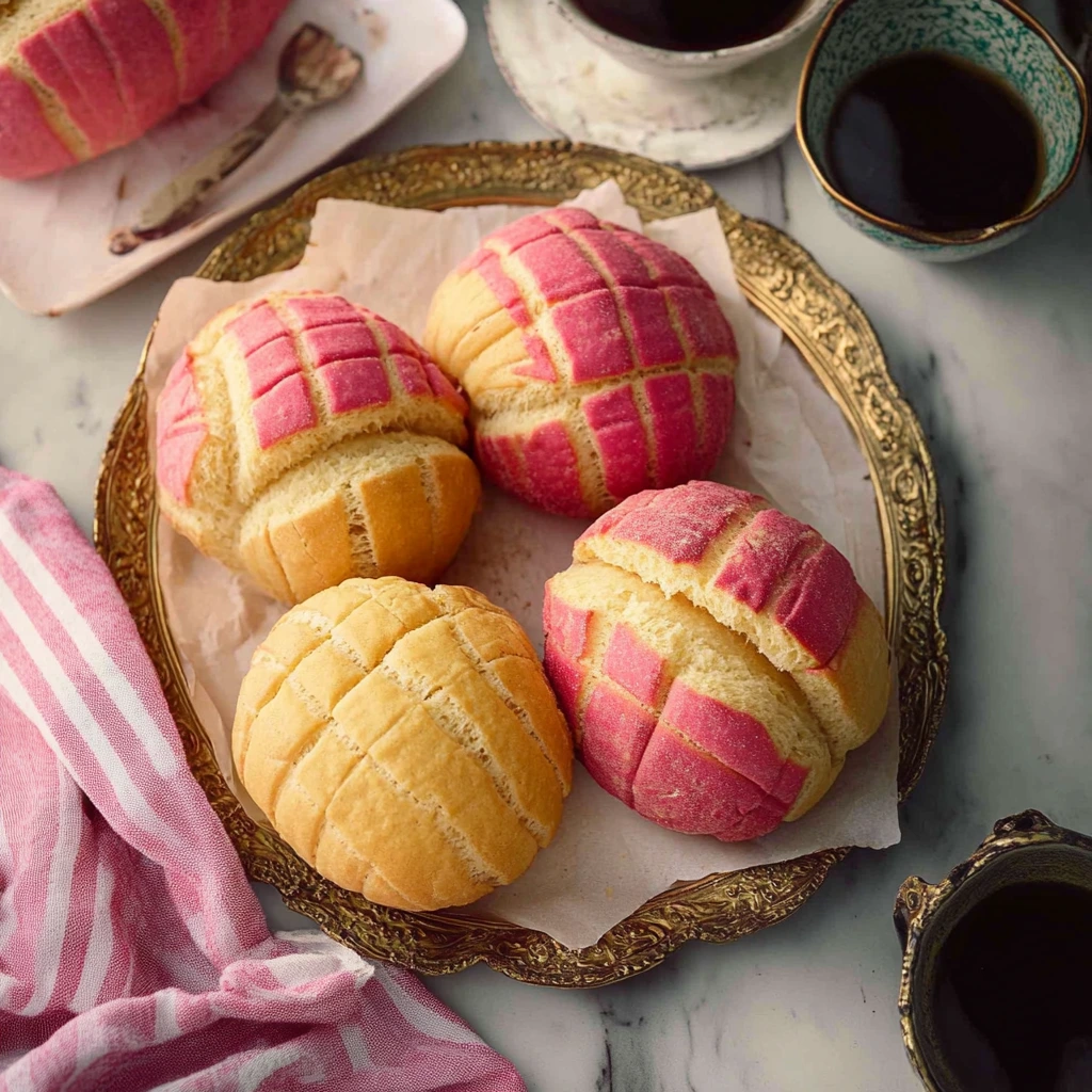 Freshly baked Mexican conchas, a traditional sweet bread with a colorful sugar topping, perfect for breakfast or as a snack.