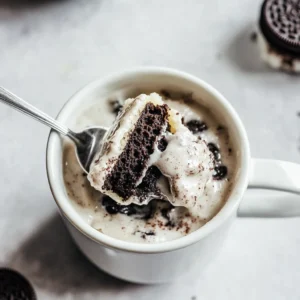 Delicious Oreo mug cake freshly made and ready to enjoy