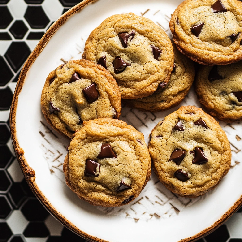 Small batch chocolate chip cookies stacked on a plate, ready to serve.