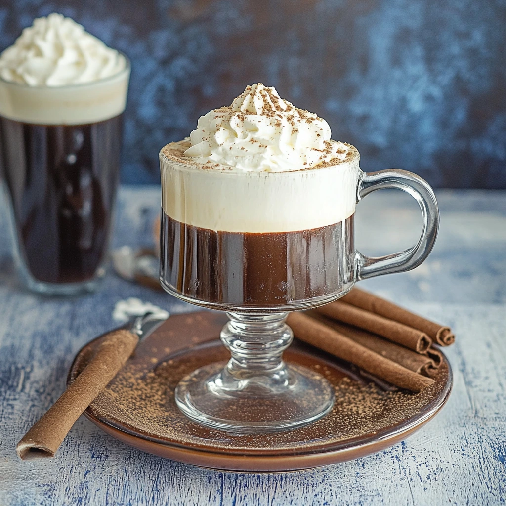 Einspanner coffee with whipped cream served in a glass cup