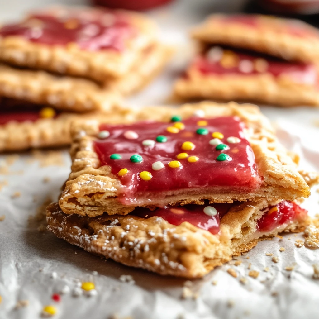A selection of homemade protein pop tarts in strawberry and chocolate flavors.