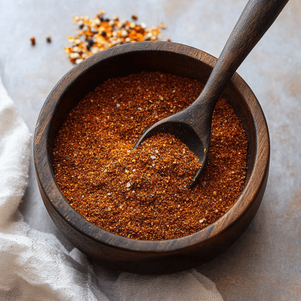 Homemade chorizo seasoning mix in a small bowl with vibrant spices like paprika, cumin, and oregano.