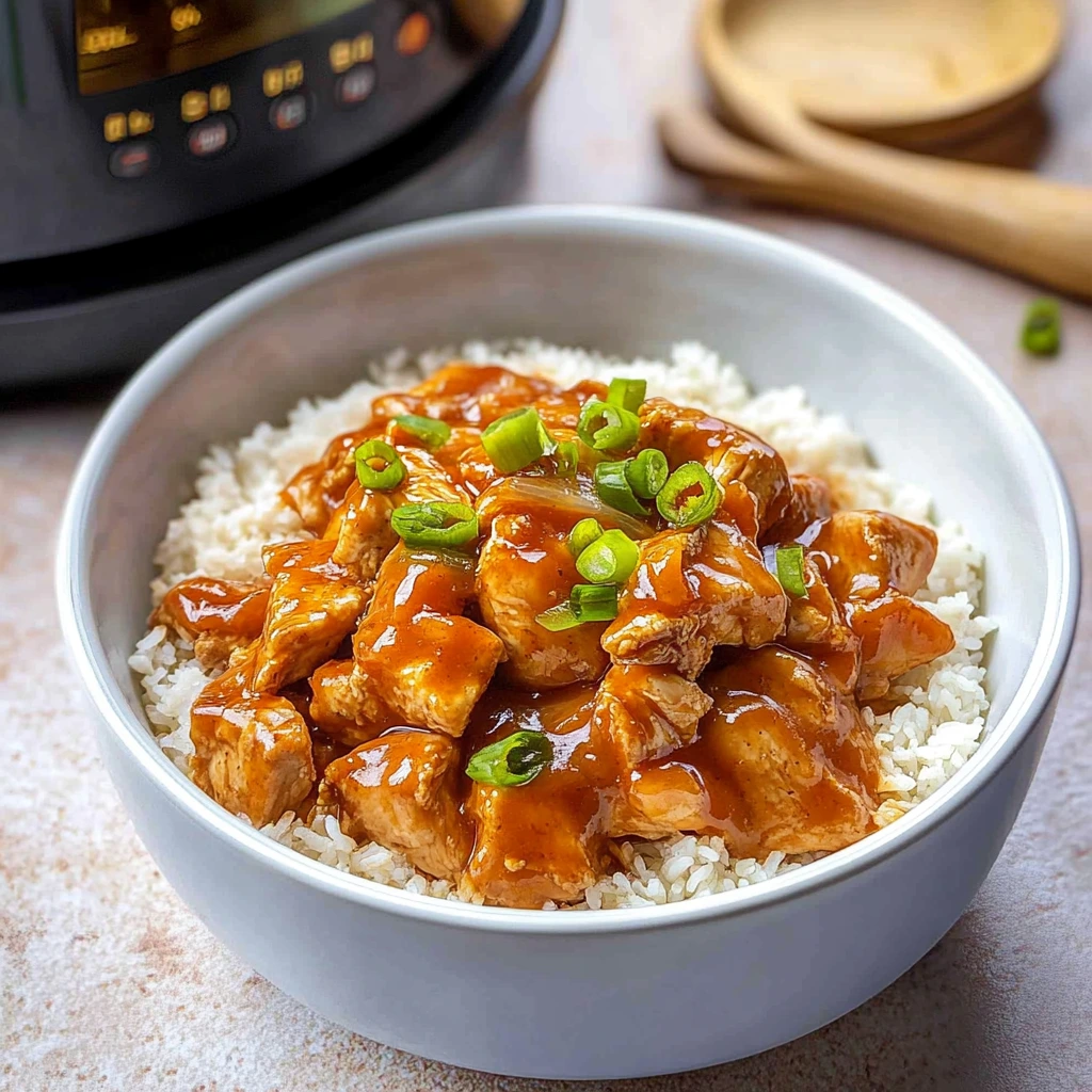 Sweet Hawaiian Crockpot Chicken plated with rice and garnished with fresh herbs.