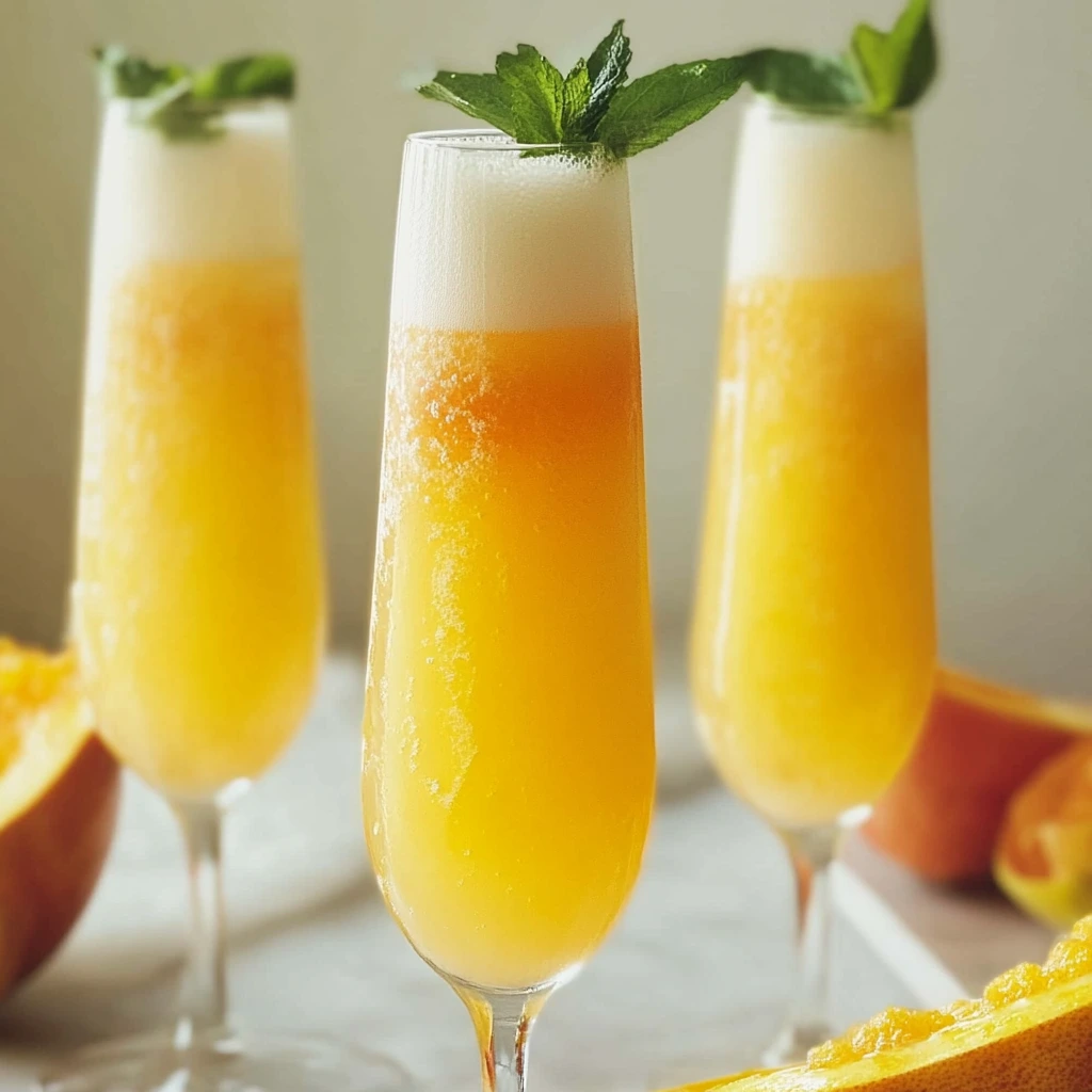 Ingredients for Peach Bellini Mocktail including fresh peaches and sparkling water